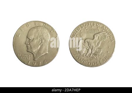 USA USA Amerika American Eisenhower ein Dollar Silber 1974 Altes Münzgeld Stockfoto