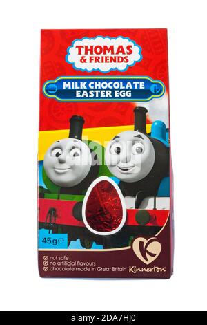 Kinnerton Thomas & Freunde Milch Schokolade Ostereier für Ostern isoliert auf weißem Hintergrund Stockfoto