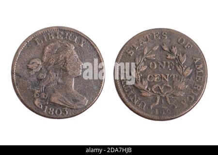 USA US-Amerikaner 1803 drapiert Büste groß ein Cent alt Münzen Stockfoto