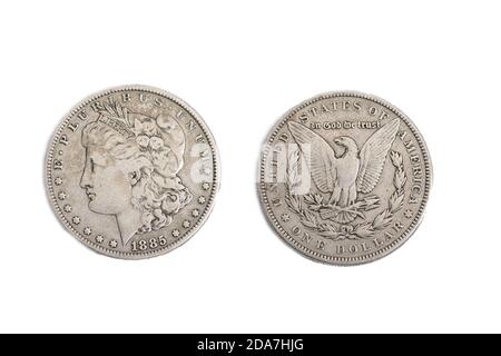 USA US American 1885 Silber Morgan Dollar alte Münze Geld Stockfoto