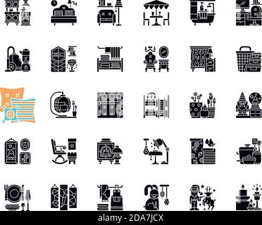 Haus und leben schwarze Glyphen Symbole auf weißen Raum gesetzt Stock Vektor