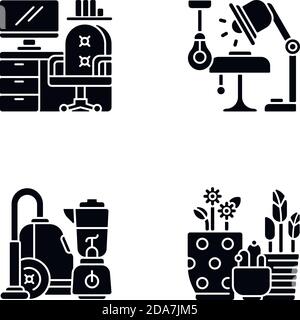 Heim und Wohnen Design schwarze Glyphen Symbole auf weiß gesetzt Platz Stock Vektor