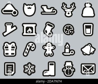 Santa Claus Icons Weiß Auf Schwarz Sticker Set Groß Stock Vektor
