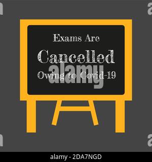 Die Prüfungen werden wegen covid-19 auf der Tafel und abgebrochen Staffelei - Vektor EPS-Illustration Stock Vektor
