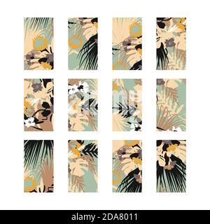 Bohemian bunte Blumen instagram Geschichten Highlights. Boho instagram Story covers. Isoliert auf weißem Hintergrund Stock Vektor