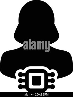 Avatar Icon Vektor mit RFID Mikrochip Implantat für Human Tracking Systemsymbol mit weiblichem Benutzerprofil in einer Glyphe Piktogrammdarstellung Stock Vektor