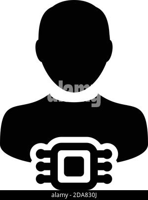 Microchip Implantat Vektor-Symbol für Mensch mit männlichen Benutzer Person Profil-Avatar-Symbol für Tracking-System in einem Glyphen-Piktogramm Abbildung Stock Vektor