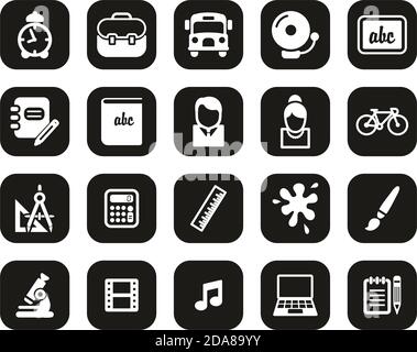 Schule Oder Bildung Icons Weiß Auf Schwarz Flat Design Set Groß Stock Vektor