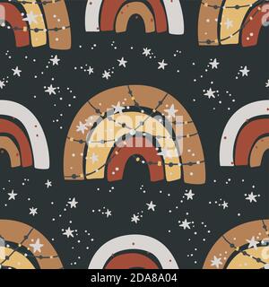 Kinder Bohemian Regenbogen und Stern nahtlose Muster. Handgezeichnete ethnische Boho Hintergrund für Stoff-Druck und niedlichen Kinderzimmer-Design. Stock Vektor
