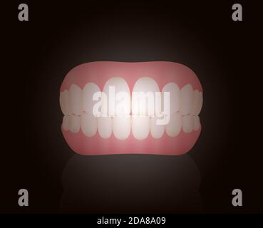 Falsche Zähne, Prothesen - Illustration auf schwarzem Hintergrund. Stockfoto