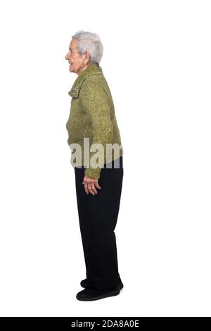 Porträt einer älteren Frau auf weißem Hintergrund, Seitenansicht, Stockfoto