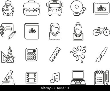 Schule Oder Bildung Icons Black & White Thin Line Set Groß Stock Vektor