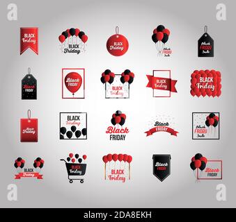 Setzen Sie Symbole der schwarzen freitag Schriftzug Stock Vektor