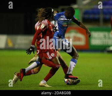 BARROW, ENGLAND. 10. NOVEMBER Barrows Yoan Zouma in Aktion während des EFL Trophy-Spiels zwischen Barrow und Accrington Stanley in der Holker Street, Barrow-in-Furness am Dienstag, 10. November 2020. (Kredit: Mark Fletcher, Mi News) Kredit: MI Nachrichten & Sport /Alamy Live Nachrichten Stockfoto