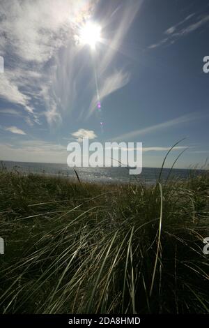 Turnberry Golf Course, South Ayrshire, Schottland, Blick in Richtung Ailsa Craig und Firth of Clyde an der Westküste Schottlands Stockfoto