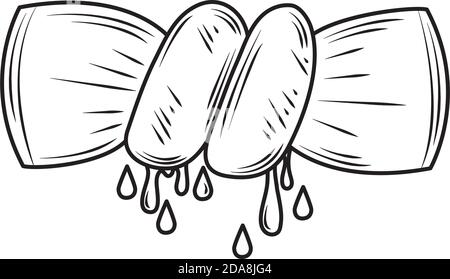Wäsche, drücken Sie das Handtuch mit Wassertropfen Vektor Illustration Linie Stil Symbol Stock Vektor