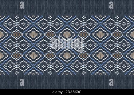 Vektor nahtlose nordische Strickmuster in blau, weiß, braun Farben. Stock Vektor