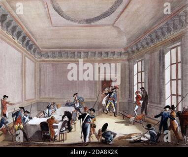 Maximilien de Robespierre (1758-94) im Vorzimmer des Comite de Salut Public, 10 Thermidor an II verletzt (28. Juli 1794) Stockfoto