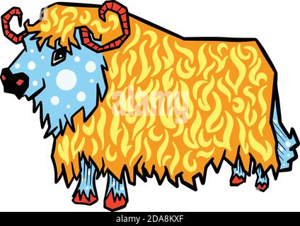 Retro Highland Cow Bull Cartoon Illustration Stock Vektor