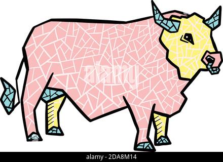 Retro Highland Cow Bull Cartoon Illustration Stock Vektor