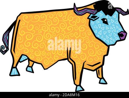 Retro Highland Cow Bull Cartoon Illustration Stock Vektor