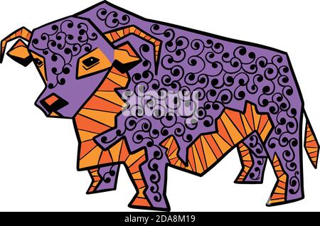 Retro Highland Cow Bull Cartoon Illustration Stock Vektor