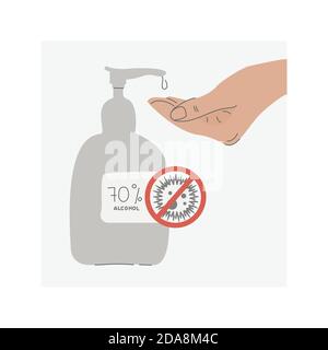 Antibakterielles Handgel. Desinfektionsflasche mit Spender. Stock Vektor