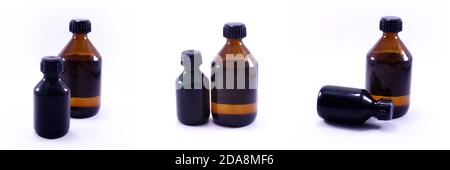 Satz von leeren Glas medizinische Flasche isoliert auf weißem Hintergrund. Makro-Foto Stockfoto