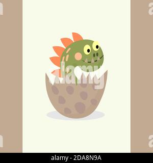 Niedlicher Dinosaurier in einem Ei, isoliert auf weißem Hintergrund. Kleines cooles Dino, Kinderkonzept. Vektorgrafik Cartoon-Illustration. Stock Vektor
