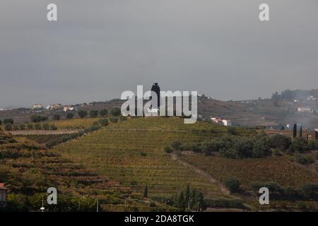 Pinhao, Portugal - Oktober 17: Blick auf die Brücke von Pinhão, die auf einer Biegung des Rio Douro liegt, ca. 25 km flussaufwärts von Peso da Régua in Portugal am Oktober Stockfoto