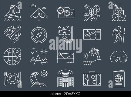 Reisen bezogene Vektor Symbol Leitung festgelegt. Stock Vektor