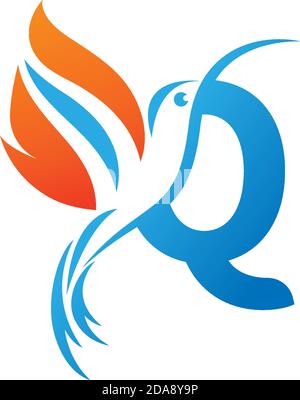 Buchstabe Q kombiniert mit dem Feuerflügel-Kolibri-Symbol-Logo Design Stock Vektor