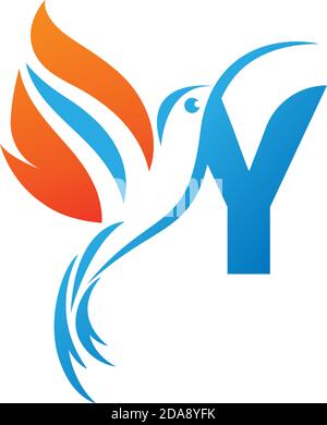 Buchstabe Y kombiniert mit dem Feuerflügel-Kolibri-Icon-Logo Design Stock Vektor