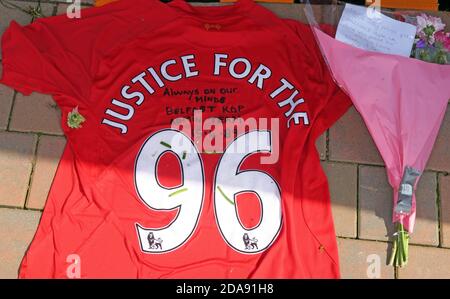 Liverpool FC, Justice for the 96, Hillsbough, Disaster, Anfield, Liverpool, Merseyside, England, Großbritannien Stockfoto