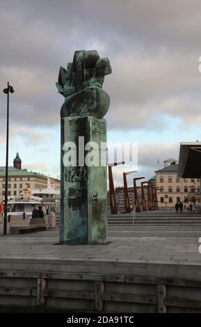 Schwedisches Delaware Monument im Stenpiren Travel Centre in Göteborg Stockfoto