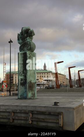 Schwedisches Delaware Monument im Stenpiren Travel Centre in Göteborg Stockfoto