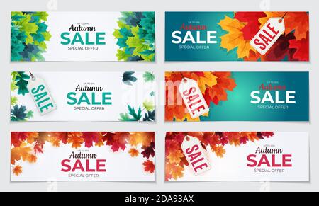 Glänzende Herbstblätter Sale Banner Kollektion Set. Abbildung Stockfoto