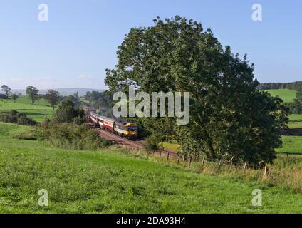 Lokomotive Baureihe 47 Lokomotive 47712 Lady Diana Spencer vorbei an Coniston Cold, Yorkshire mit dem Touristenzug 'Staycation Express' Stockfoto