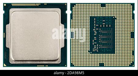 CPU-Mikrochip (Central Processing Unit), isoliert auf weißem Hintergrund Stockfoto