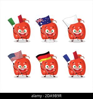 Red santa Tasche Cartoon Charakter bringen die Flaggen der verschiedenen Länder Stock Vektor