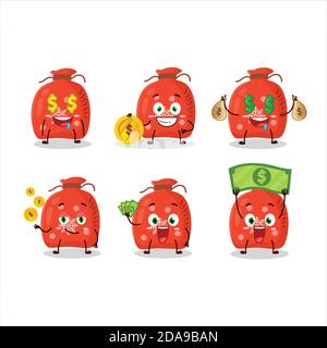 Red santa Tasche Cartoon Charakter mit niedlichen Emoticon bringen Geld Stock Vektor