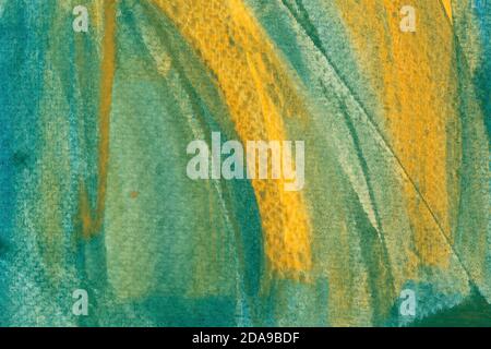 Von Hand gezeichnete Aquarellmalerei in Grün und Gelb. Stockfoto