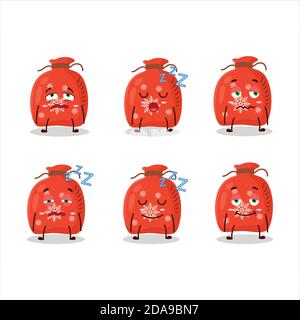 Cartoon-Charakter der roten santa Tasche mit schläfrigen Ausdruck Stock Vektor