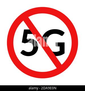 5G-Verbotszeichen. Kein 5G-Mobilfunknetz-Symbol auf weiß isoliert Stock Vektor