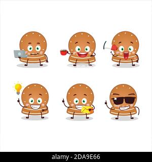 Schneeball Cookies Cartoon-Charakter mit verschiedenen Arten von Business-Emoticons Stock Vektor