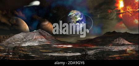 Blick auf den Planeten Erde und Weltraum von der marsoberfläche. Elemente dieses Bildes, die von der NASA eingerichtet wurden. Stockfoto