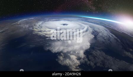 Gigantischer Hurrikan aus dem Weltraum gesehen. Satellitenansicht. Elemente dieses Bildes, die von der NASA eingerichtet wurden. Stockfoto