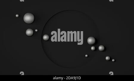 Abstrakter kosmetischer Hintergrund, Draufsicht. Ein Produkt anzeigen. Leere Szene mit Zylinder und kugelförmigen Perlen. Mode Vitrine, Vitrine, Schaufenster. 3d Stockfoto