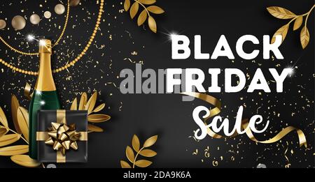 Black friday Sale Banner mit Geschenk Champagner Stock Vektor