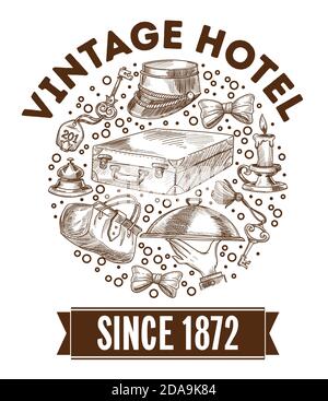 Vintage Hotel seit 1872 monochrome Skizze Stock Vektor